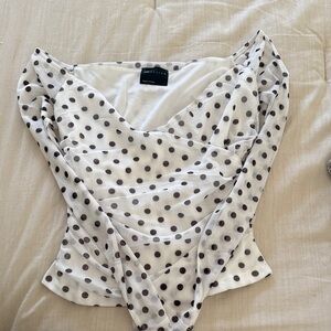 ASOS White Mesh Polka Dot Sweetheart Long Sleeve Top